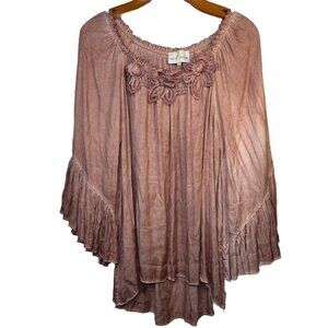 Belle France‎  Feminine Crocheted Floral Lace Top Blouse Size Large